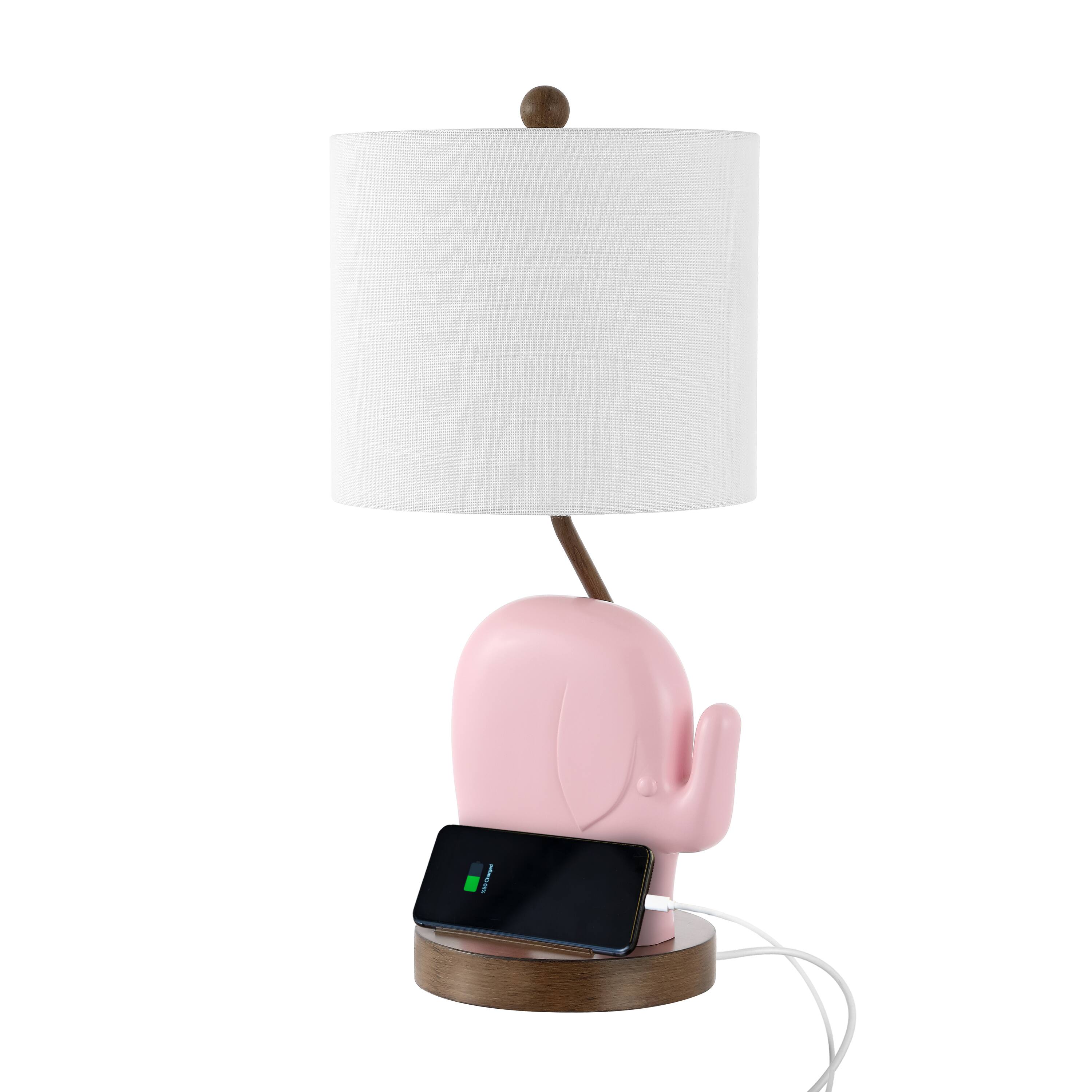 Alt View 6. Jonathan Y - Ellie 20.25" Bohemian Designer Iron/Resin Elephant LED Kids' Table Lamp with Phone Stand and USB Charging Port, Pink.