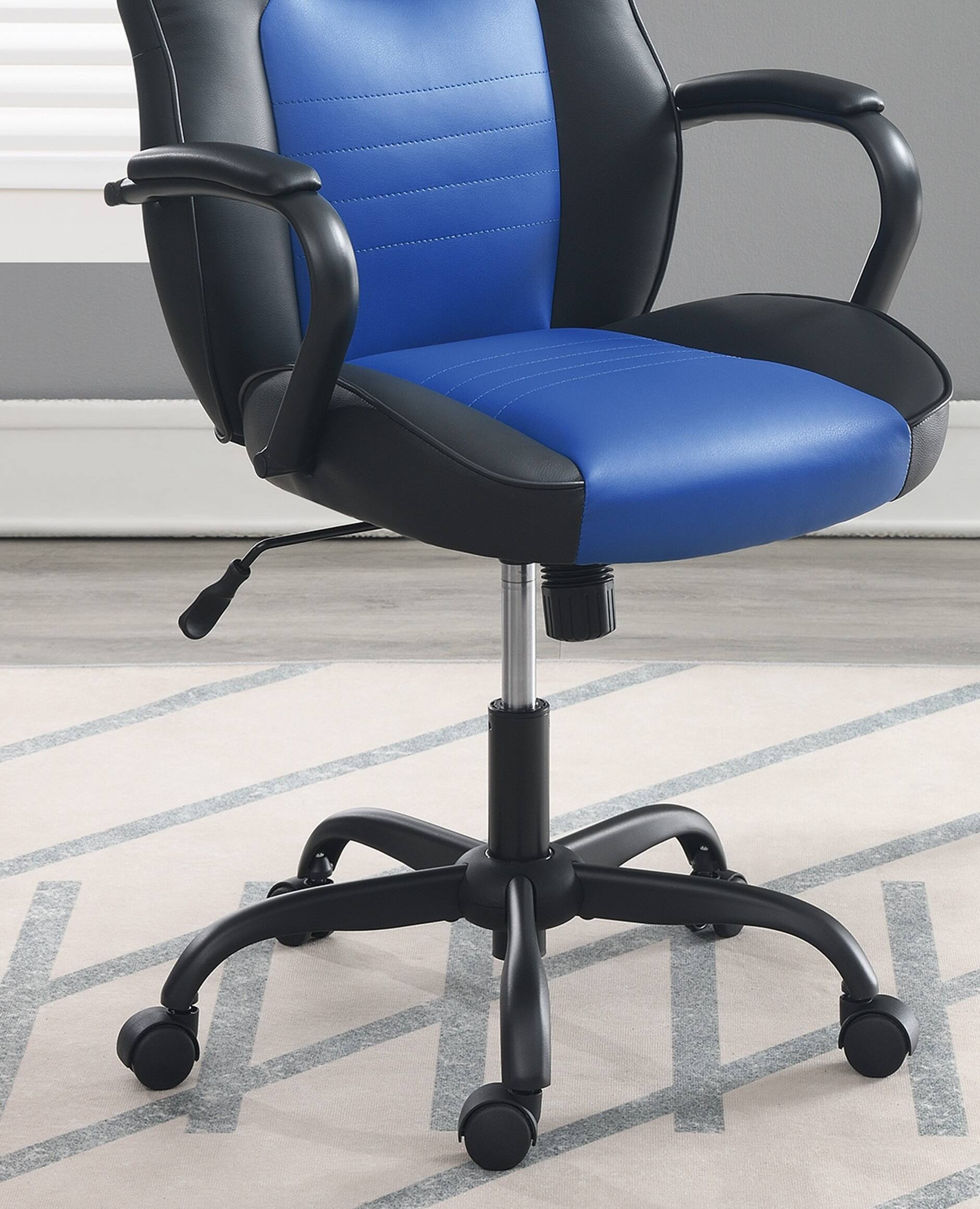 Alt View 2. APRILSOUL - Gaming Office Chair Blue And Black Faux Leather 1pc Chairs Casters Plush Padded Chair w Arms Comfortable Modern Stylish - Black,Black+Blue,Blue.