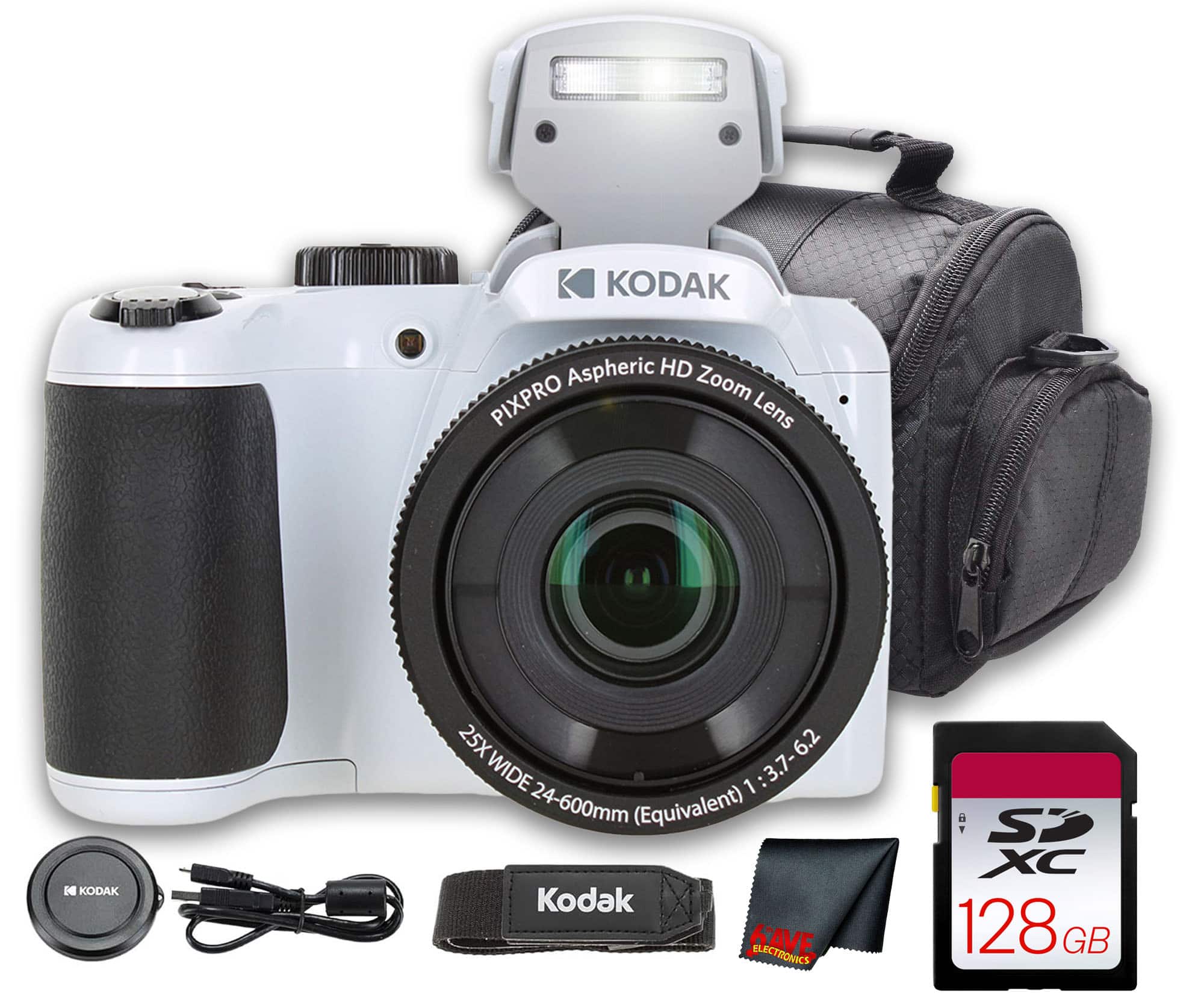 Kodak - PIXPRO AZ255 Digital Camera (White) (AZ255WH) + 128GB Card + Bag + Cloth price history on PriceWatchPro