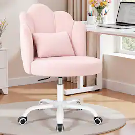 Brick Attic - Petal Velvet Vanity Chair with Back,Flower Chair Comfy for Girls Women, Makeup Chair with Lumbar Pillow for Living Room - Pink