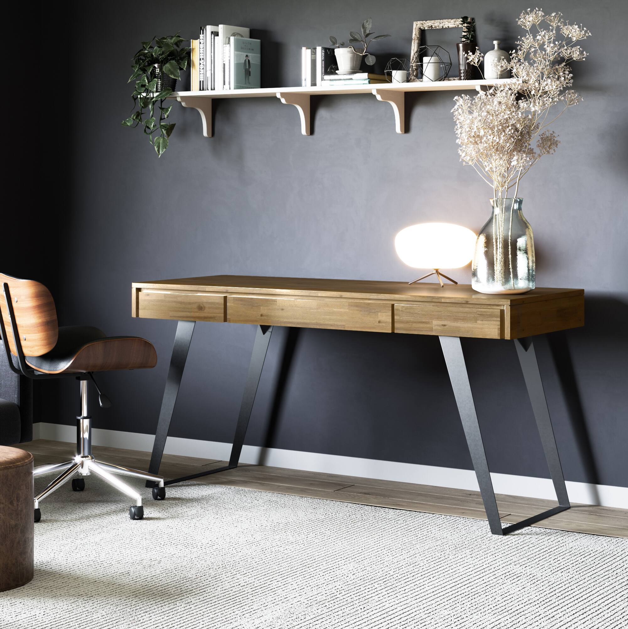 Alt View 11. Simpli Home - Lowry Rectangular Modern Industrial Acacia 2-Drawer Table - Distressed Golden Wheat.