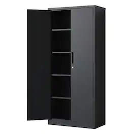 Boyel Living - 72"H Metal Garage Storage Cabinet Tool Steel Locking Cabinet with Doors and 4 Shelves Tall Cabinets - Black