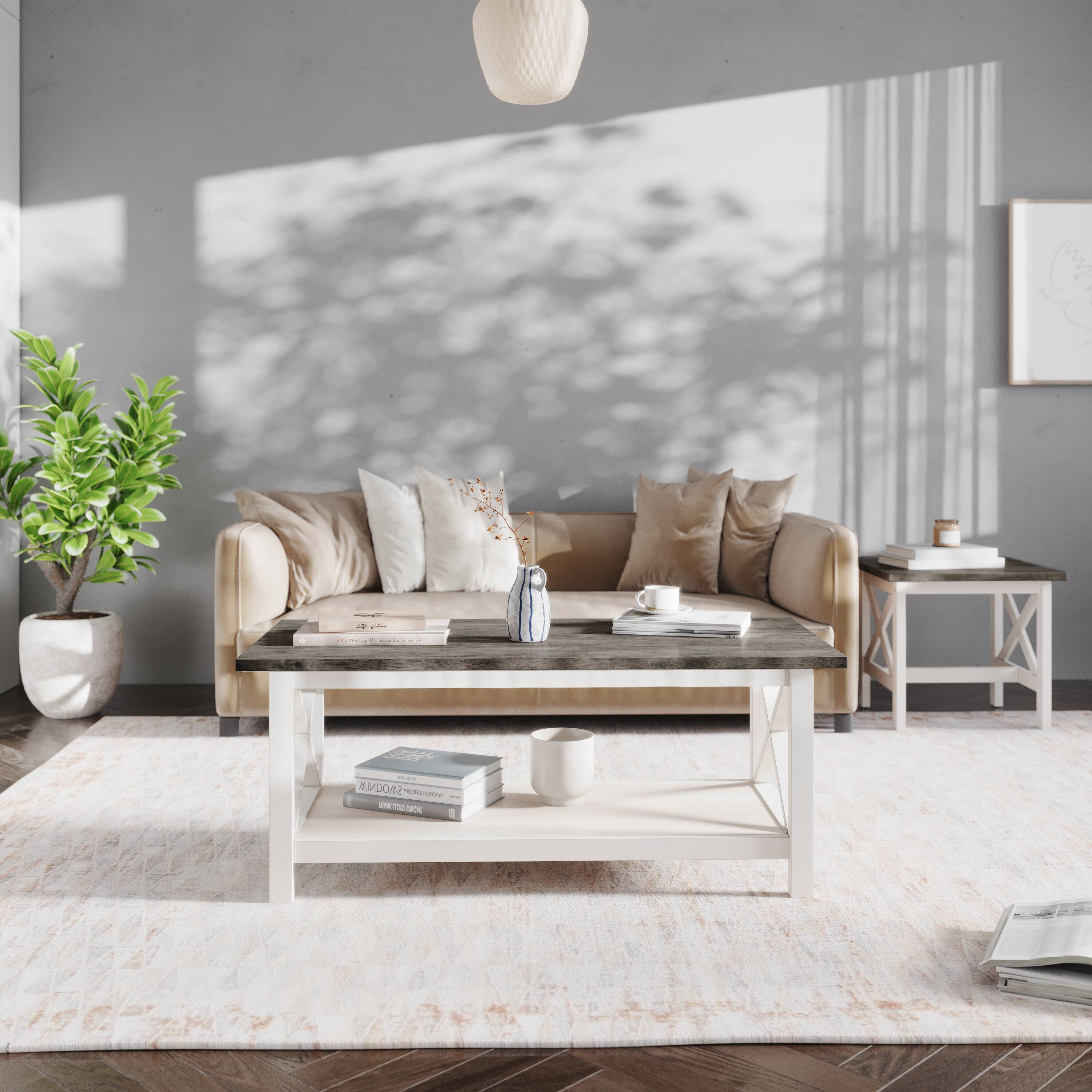 Acacia Gray Top/Rustic White Frame
