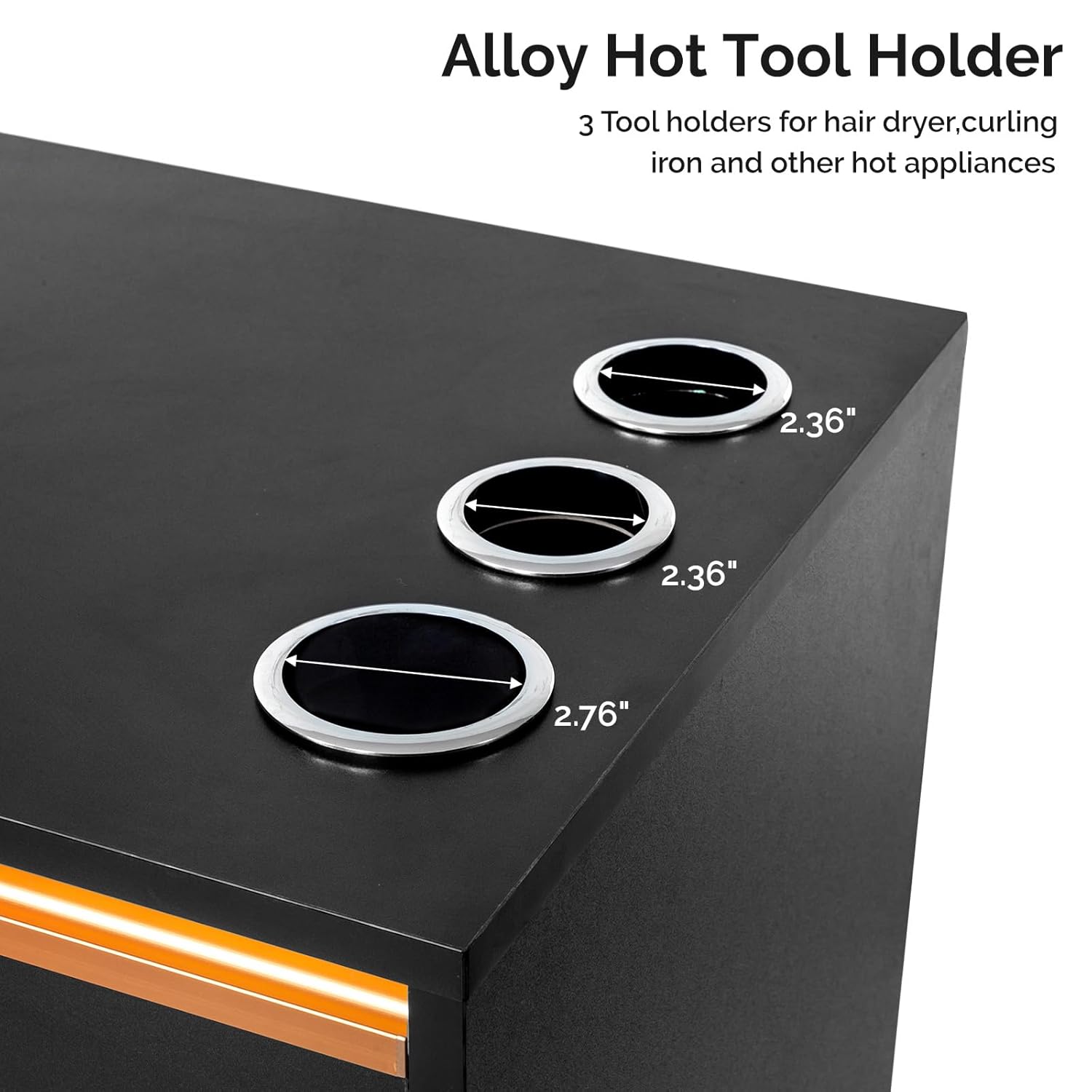 Alloy Hot Tool Holder  
3 Tool holders for hair dryer, curling iron and other hot appliances  
2.36" x 2.36" x 2.76"