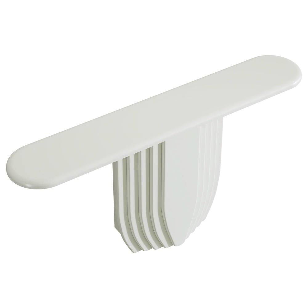 Front. Kadyn - 63-Inch Modern White Console Table, Geometric Base Wooden Sofa Table for Entryway - White.