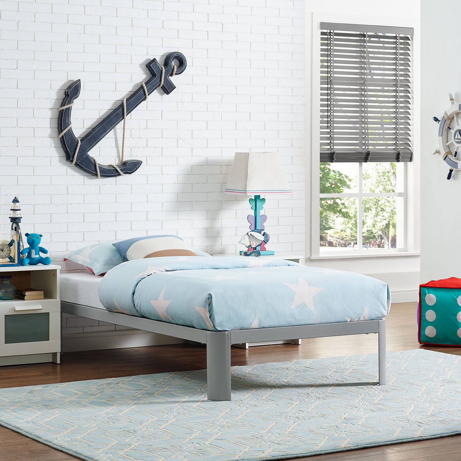 Alt View 2. Modway - Sharon Fabric Full Bed Frame with Squared Tapered Legs - Gray.