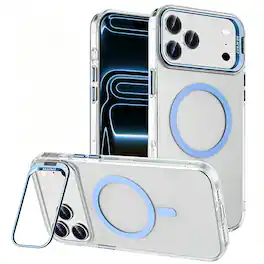Equipd - Case for iPhone 18 Pro Max / 17 Pro Max 6.9", MagSafe Compatible, Transparent Shockproof Cover with Camera Bracket Stand - Light Blue
