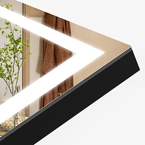 Earthley Blooms - Full Length Mirror With Lights 56" X 16" Led Lighted Floor Standing Tempered Glass Square [Upgraded Glass]: - Black-71"L x 28"W