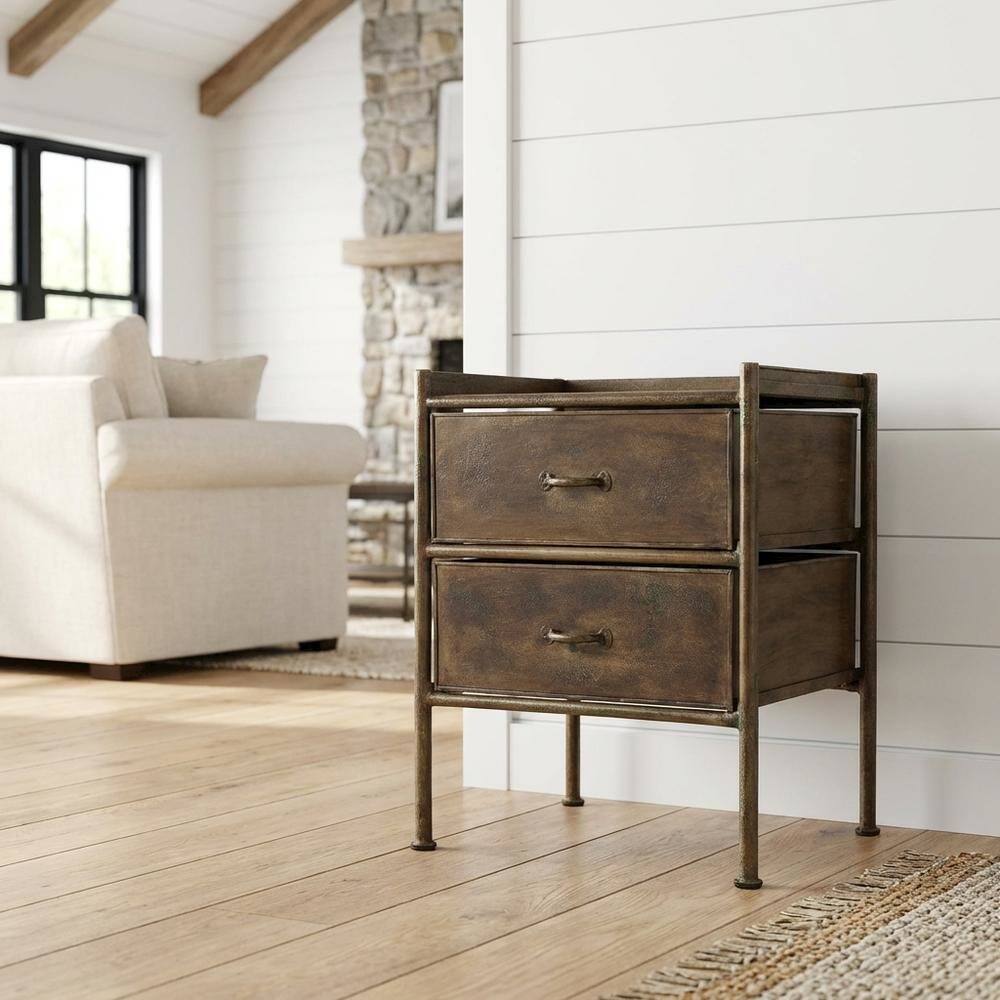 Alt View 4. Starlight Canyon Home - Industrial Side Table with Drawer, Distressed Accent Table for Living Room - Bronze.