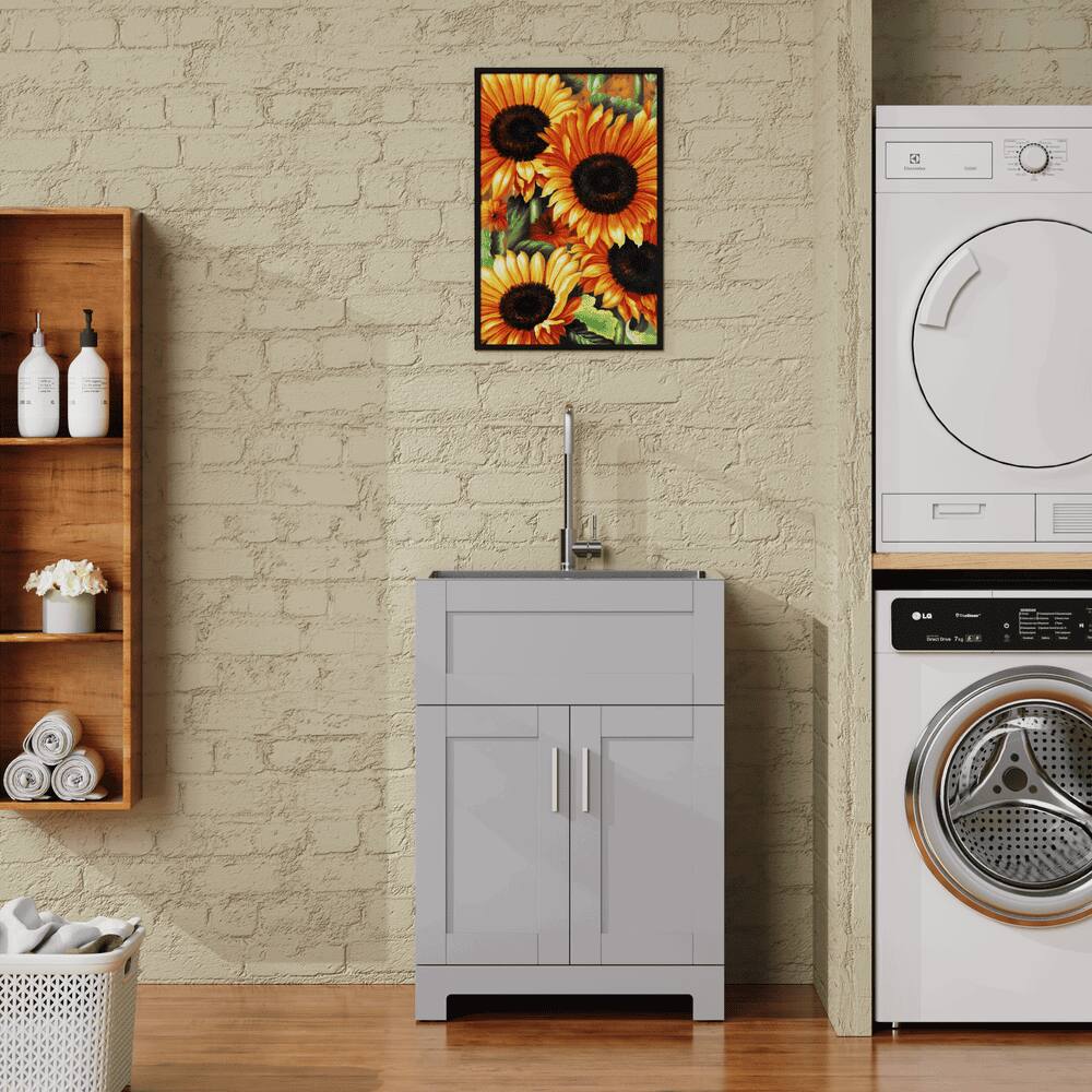 Alt View 5. Kadyn - 24" Bathroom Sink Vanity Laundry Utility Cabinet - Stainless Steel Sink Combo, Gray - Gray.