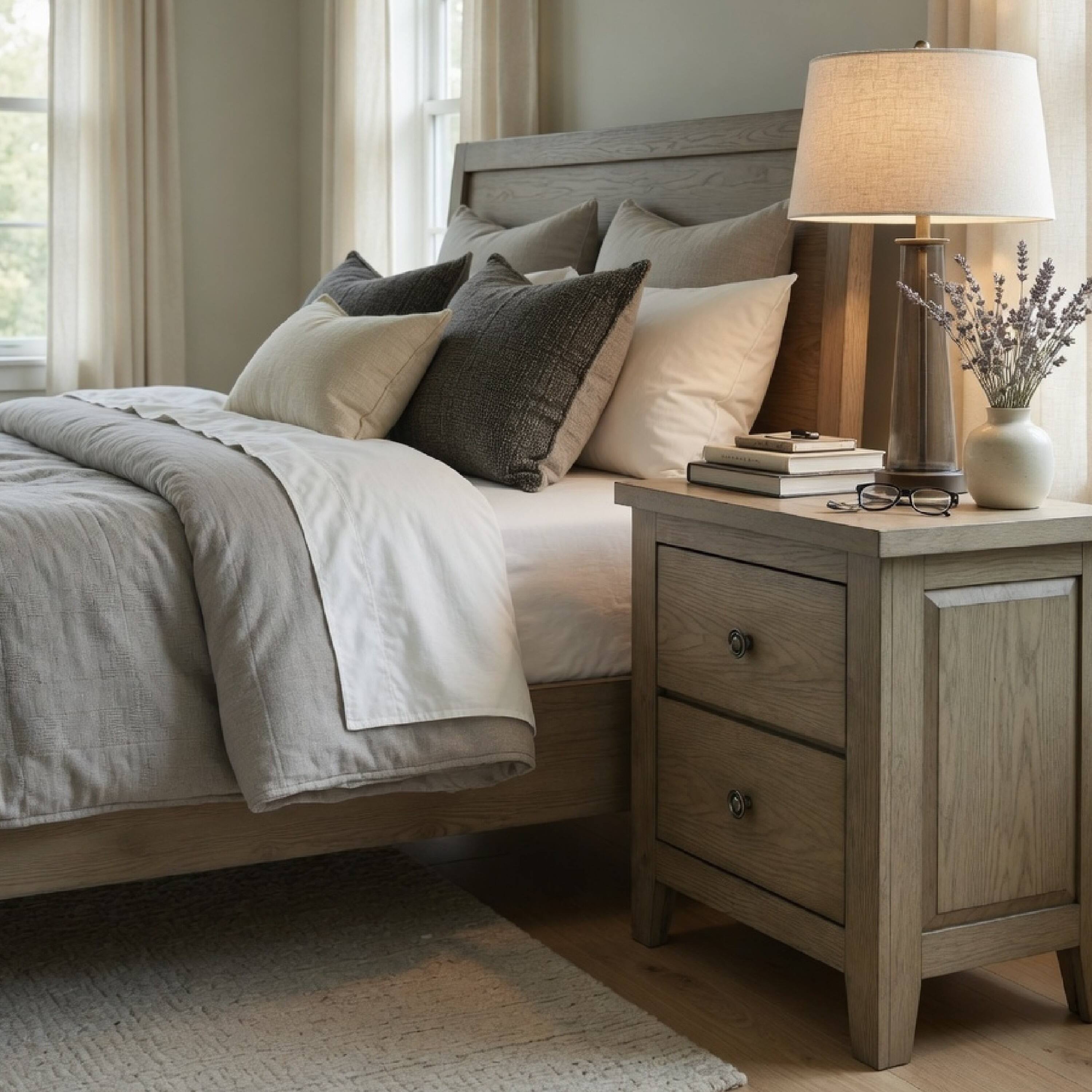 Alt View 8. Manhattan Lane - Hazel Nightstand, 2 Drawers, Antique Nickel Knobs, Wood 25 Inch - Vineyard Oak Brown.