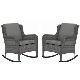 Outsunny - Outdoor Wicker Rocking Chair Set of 2 with Wide Seat, Thick Cushions, Rattan Rockers with Steel Frame - Gray