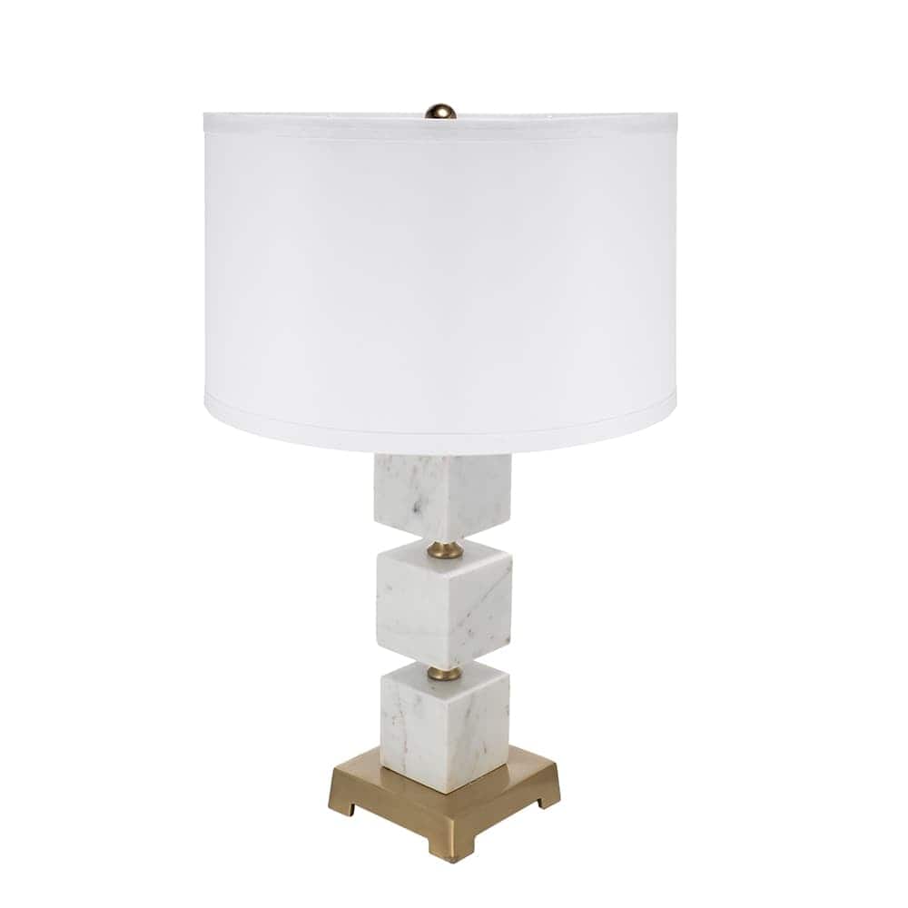 Luckbyte - D16x26.5" White Marble Cube Table Lamp Gold Base Body Lamp Shade Assembly Required