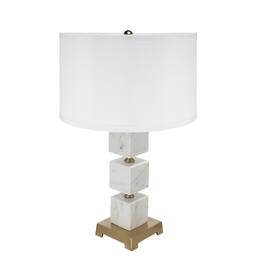 Luckbyte - D16x26.5" White Marble Cube Table Lamp Gold Base Body Lamp Shade Assembly Required