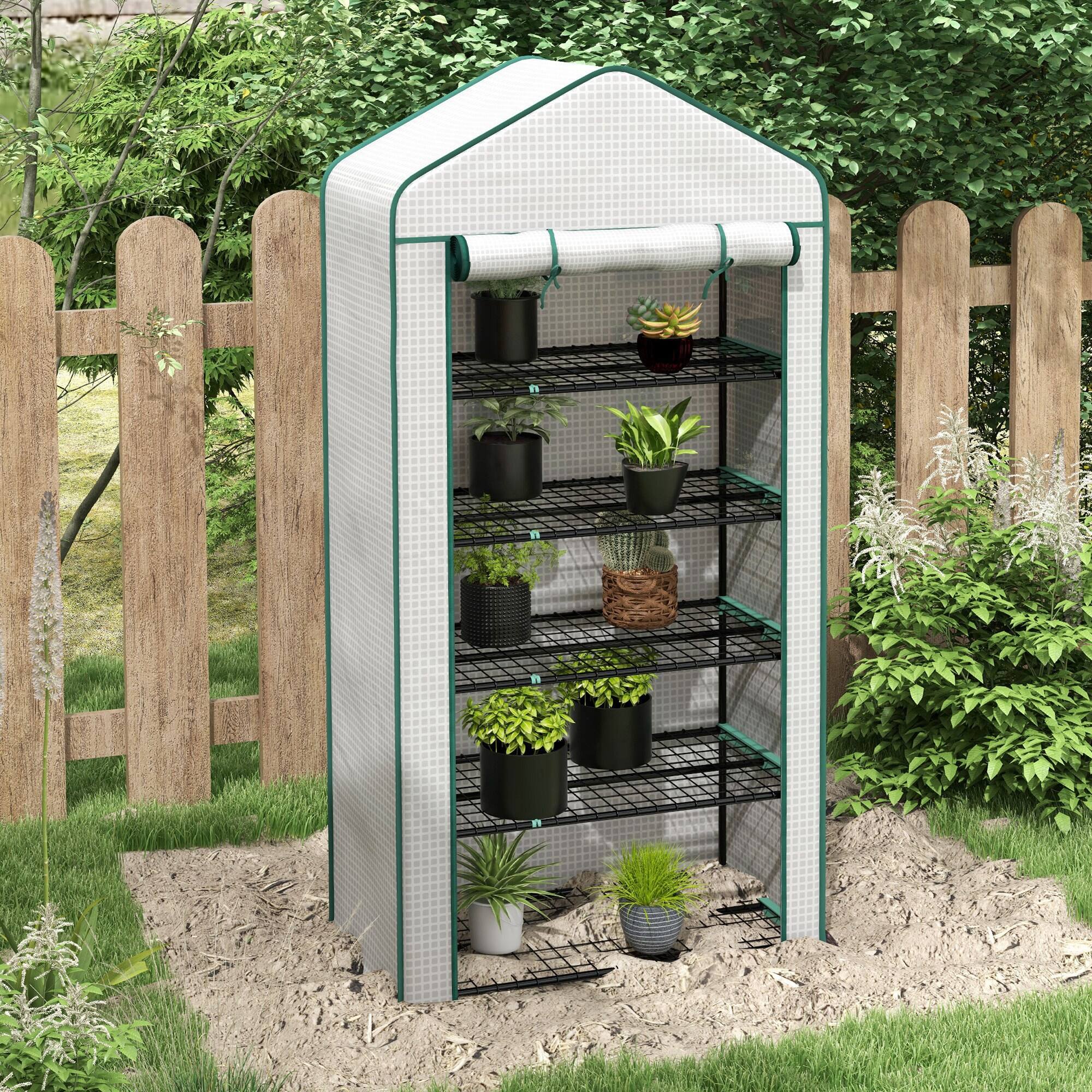 Alt View 1. Outsunny - 5 Tier Mini Greenhouse, 76" x 35.4" x 19.3" Small Portable Greenhouse with Reinforced PE Cover, Roll-Up Zippered Door.