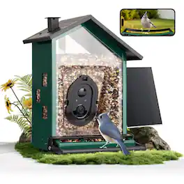 Luckbyte - Smart Bird Feeder with Camera AI Bird Recognition Squirrel Proof Solar Powered Outdoor Bird Watching Camera 3.2L - Green