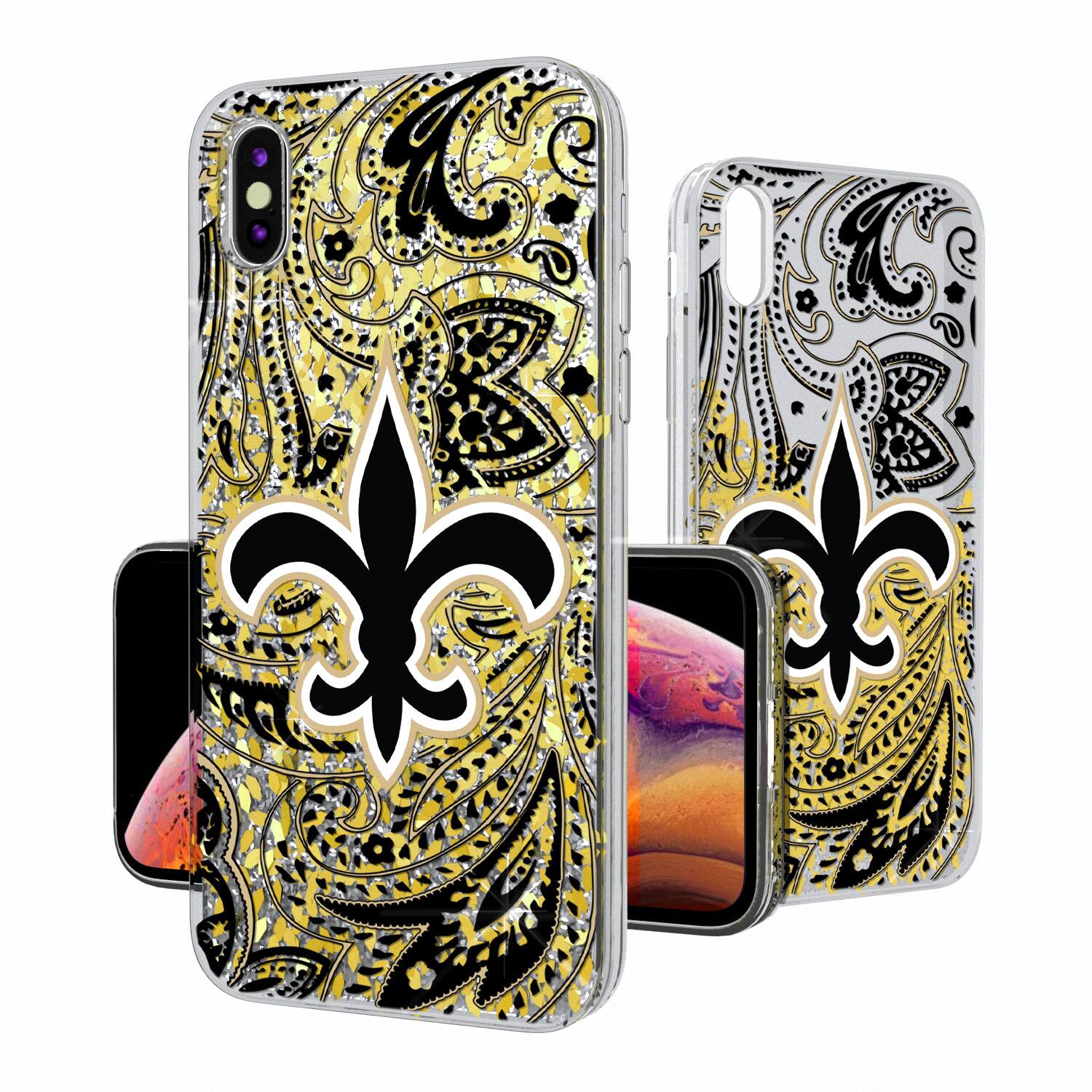 Alt View 1. Keyscaper - New Orleans Saints iPhone Paisley Design Glitter Case - 14 Pro Max - Multicolor.