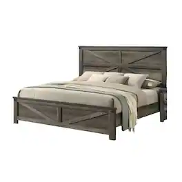 Manhattan Lane - Bry Queen Size Bed w Chevron Panel Headboard, Wood Frame - Rustic Gray