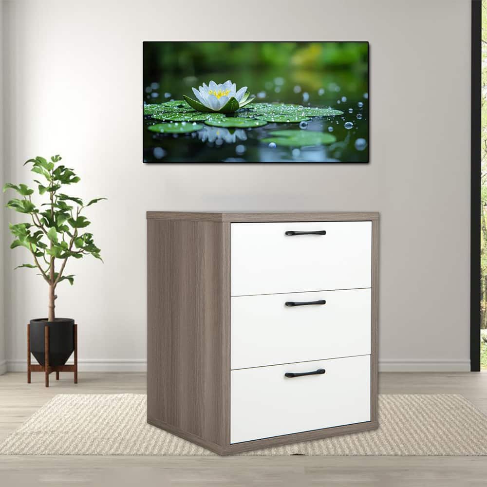 Hivvago - Contemporary Bedside Dresser with Three Smooth Slide-Out Drawers - Gray & White