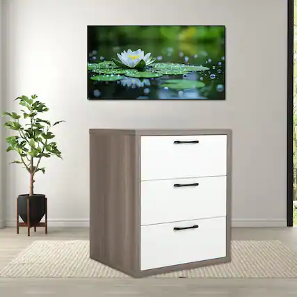 Front. Hivvago - Contemporary Bedside Dresser with Three Smooth Slide-Out Drawers - Gray & White.