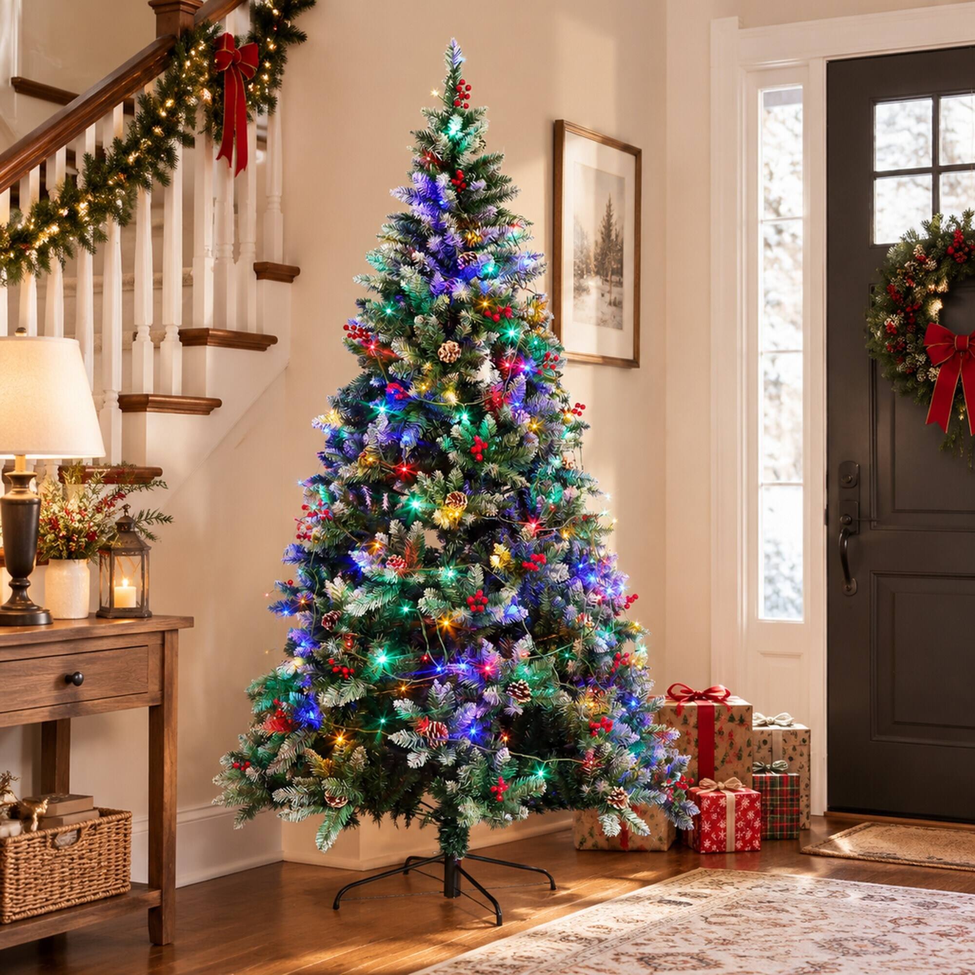 Alt View 1. RYHNUYNE - 6FT Pre-Lit Artificial Christmas Tree With 150 LED Lights and 750 Tips, Green Metal Hinges and Foldable Base - Army Green.