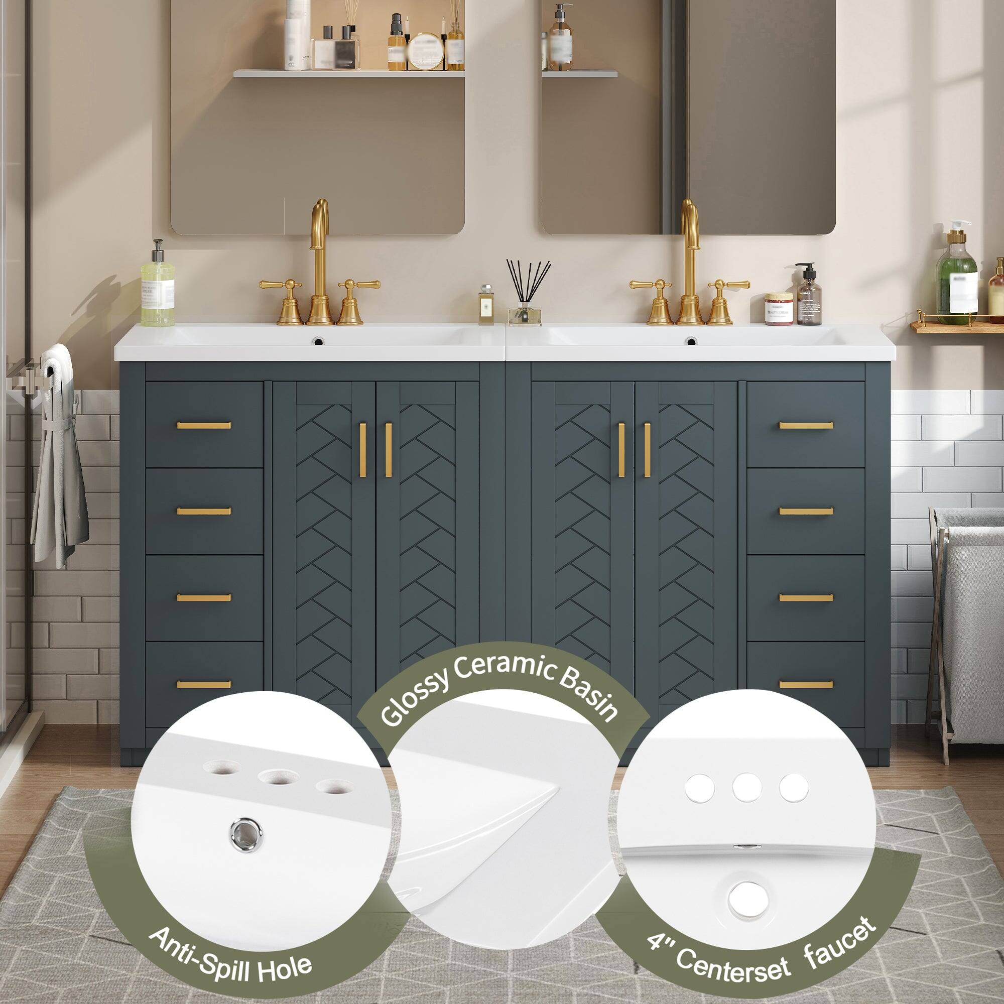 Ceramic Glossy Basin Anti-Spill Hole 4" Centerset faucet