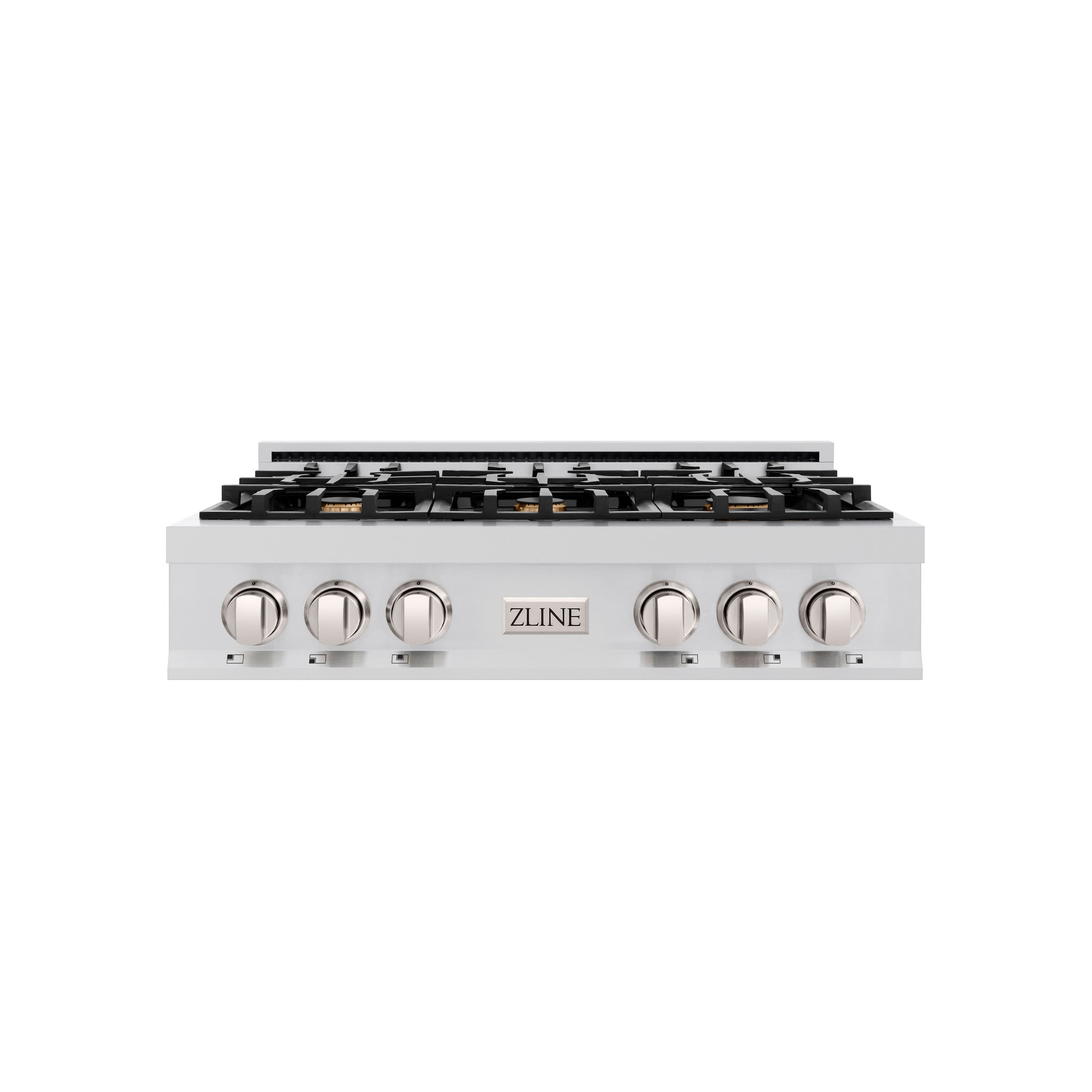 ZLINE - 36 in. Classic Gas Rangetop with 6 Brass Burners and Porcelain Cooktop in Stainless Steel (RT-BR-36) - Stainless Steel - Front_Zoom