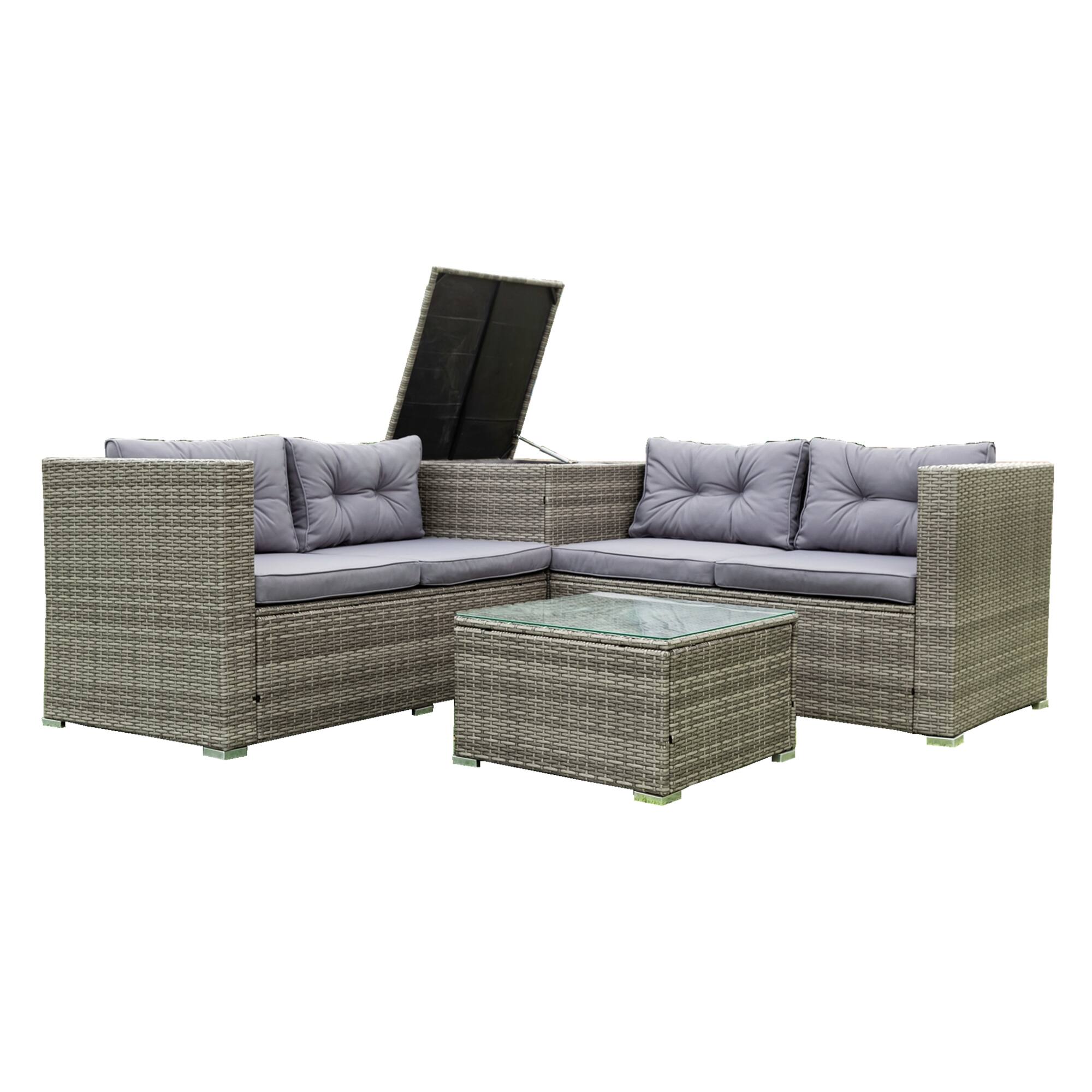 Alt View 8. Tiramisubest - 4 Piece Patio Sectional Wicker Rattan Outdoor Furniture Sofa Set with Storage Box Grey - Grey.