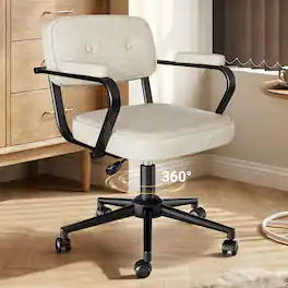 KERDOM - Compact Home Office Chair with Arms, Simple Computer Chair for Short People, PU Leather Cute Small Desk Chair for Study - White