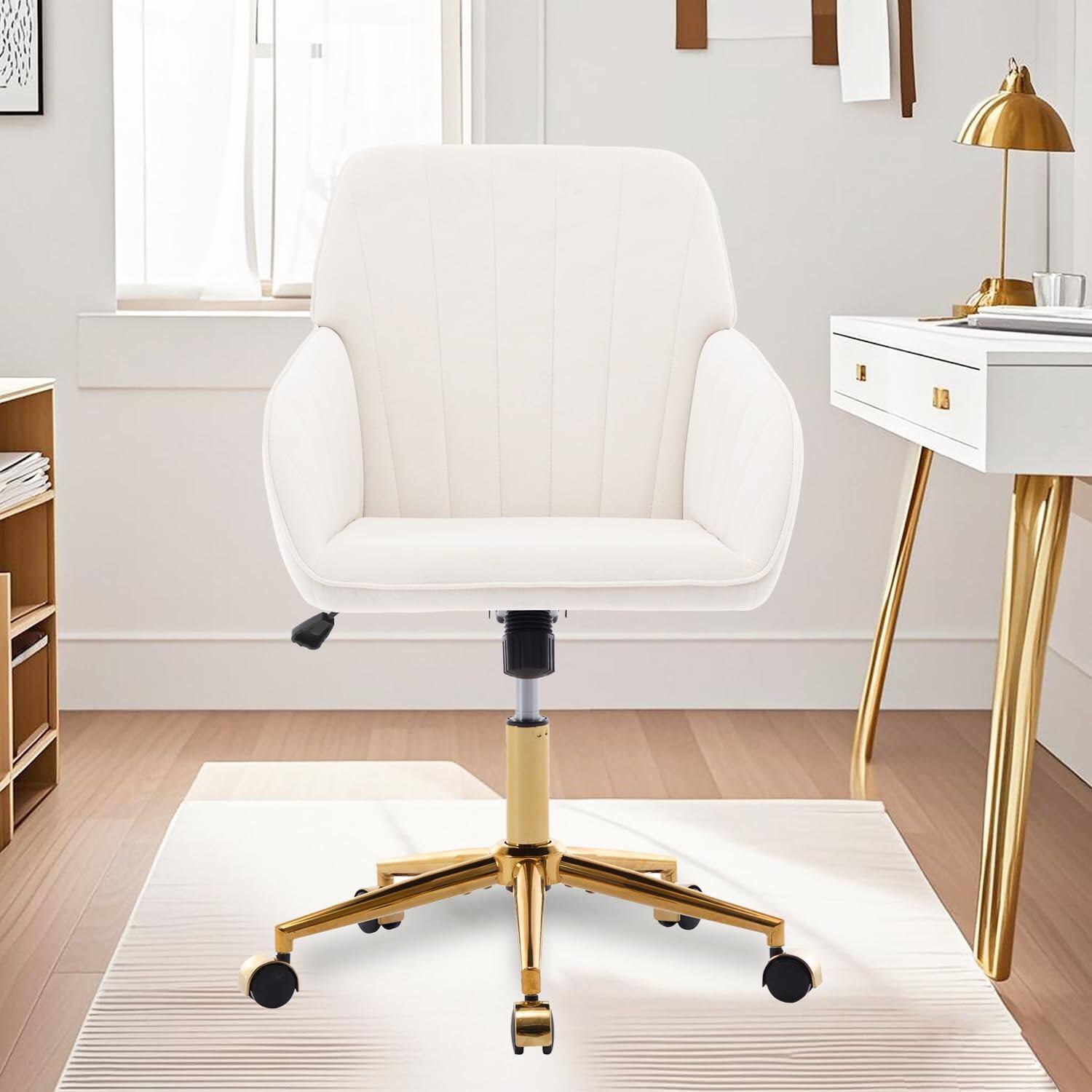 Alt View 6. Trinkets Crazed - 24.6" Velvet Office Chair, Ergonomic Swivel Desk Chair with Memory Foam Seat - Adjustable Height Computer Chair - beige.