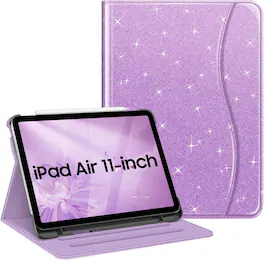 Fintie - Folio Case for iPad Air 11-inch (M4/M3/M2) & iPad Air 4th/5th Gen 10.9" | Multi-Angle Viewing Stand Cover with Pocket - Glittering Purple