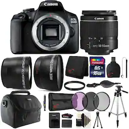 Canon - EOS 2000D / Rebel T7 24.1MP DSLR Camera + 18-55mm Lens + 16GB Accessory Bundle - Black