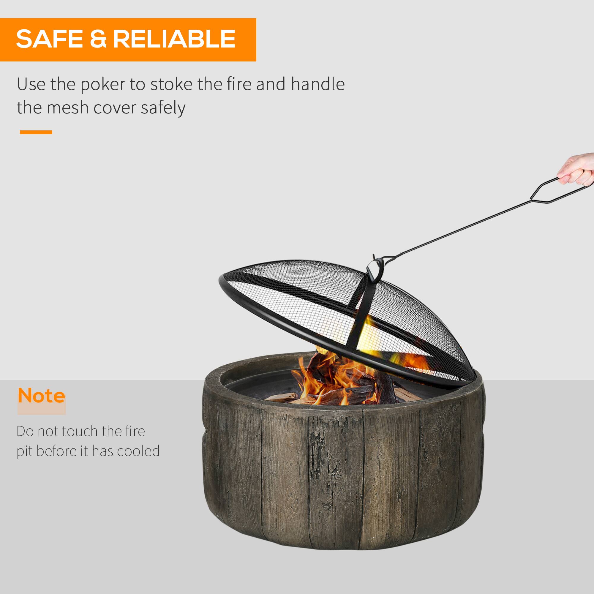 **SAFE & RELIABLE**

Use the poker to stoke the fire and handle the mesh cover safely

---

**Note**

Do not touch the fire pit before it has cooled