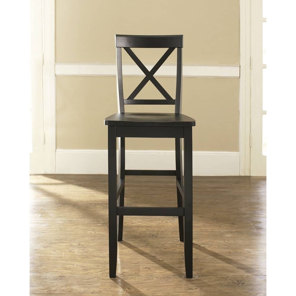 Hivvago - Set of 2 - X-Back Solid Wood 30-inch Barstools Finish - Black