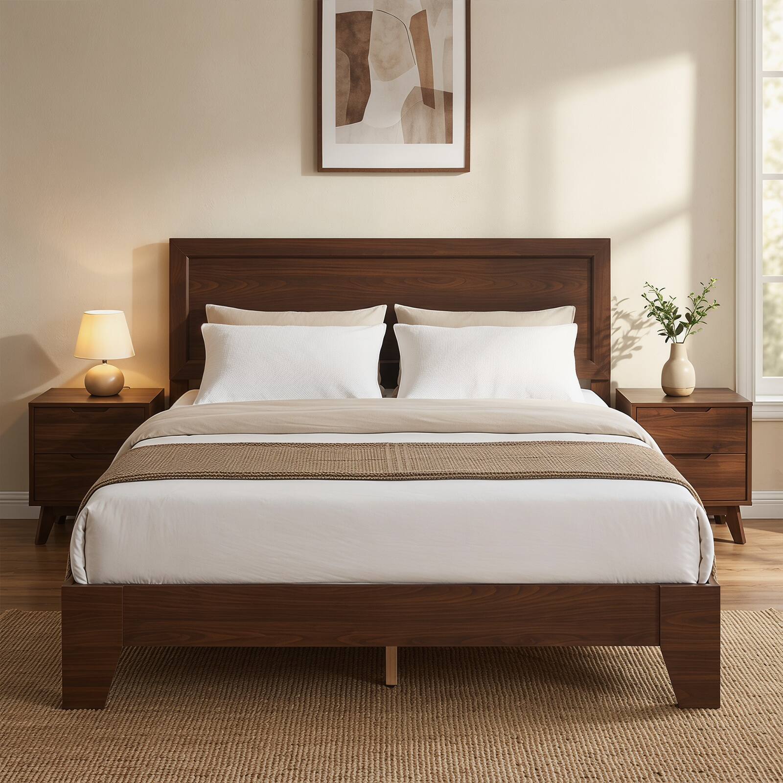 Alt View 3. Costway - Costway Queen Size Bed Frame, Modern Platform Bed with Headboard, Under-bed Storage Space - Walnut.