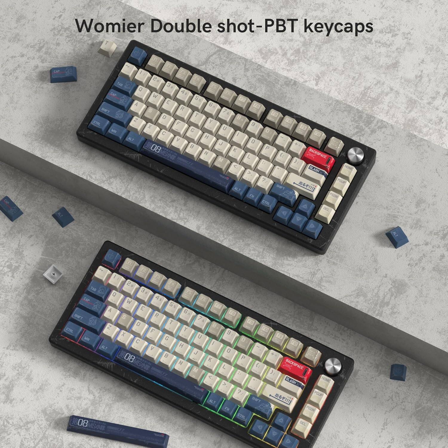 Womier Double shot-PBT keycaps

CAPS LOCK ALT 2 3 d W 5 E S R 1 T F X G C V 08 I MSIE  Y H N FE B u  J  M < ALT LY L 0 1  0 0 P L C BACESPACE D J GLANK PGUP B7  FR POON ETAL I TAS  CAP A BW CTAL Z W ALT 08 S R 3 W 4 TE E Sx u R G 1 S 7 0 7  B F T uS X   U  I V H J   + 08  P S N C BACKSPACE L M 3 C. BLAI 7 POUP ALT EHFT .!  PCON CTAL DEL
