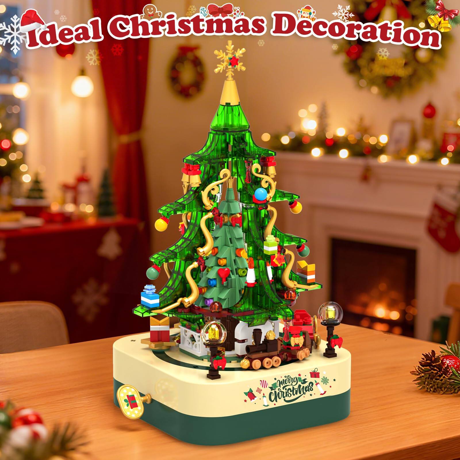 Leash Valley 594 Christmas Tree Building Block Set Rotating Music Box ...