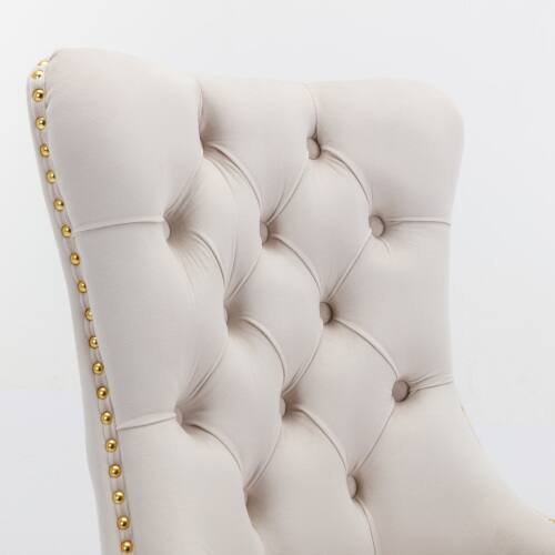 Alt View 5. LUCKY ONE - Assembled Tufted Velvet Dining Chair Set of 2 with Golden Stainless Steel Legs Nailhead Trim - Beige.
