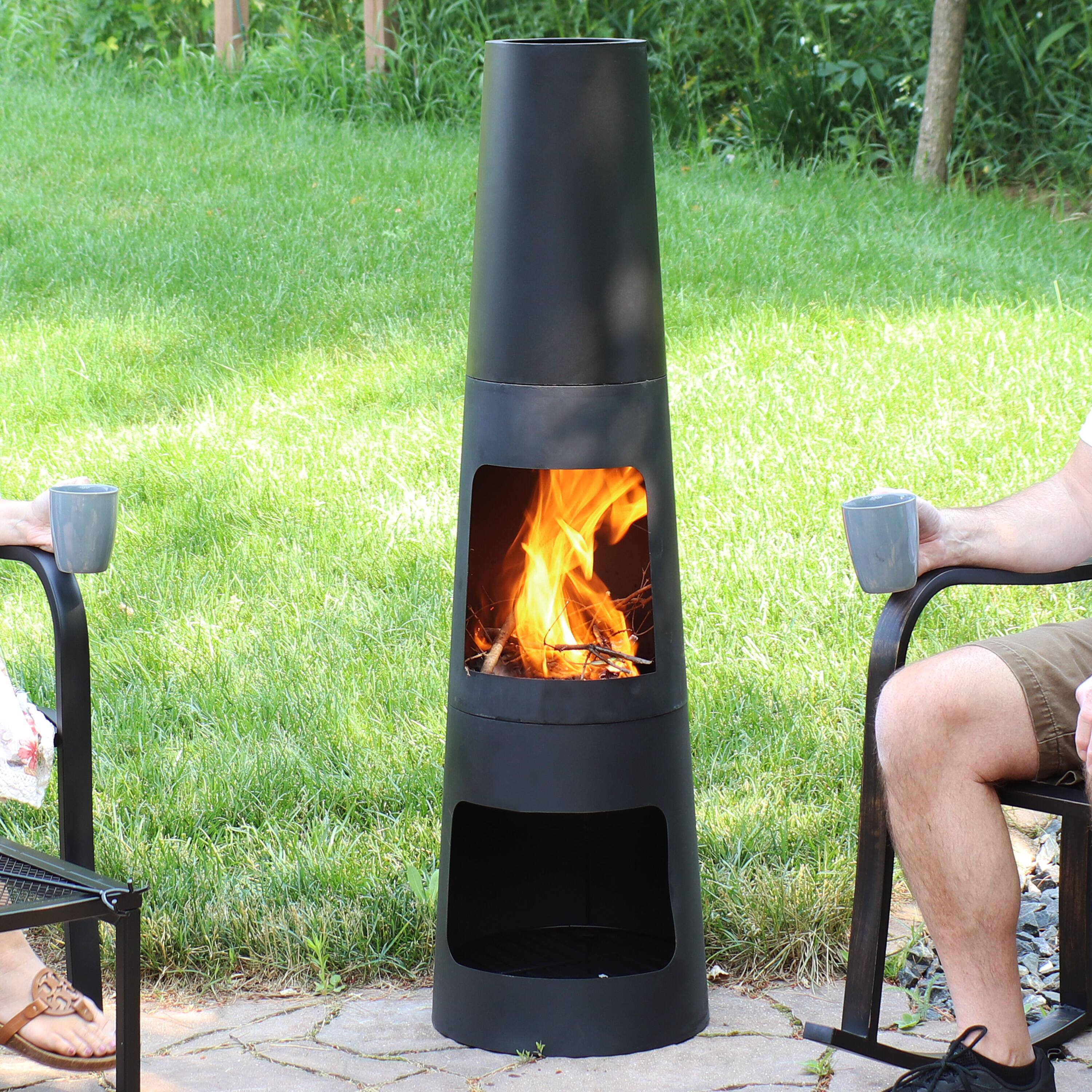 Alt View 1. Sunnydaze - Heavy-Duty Steel Chiminea Fire Pit with Log Storage - 49 in - Black.