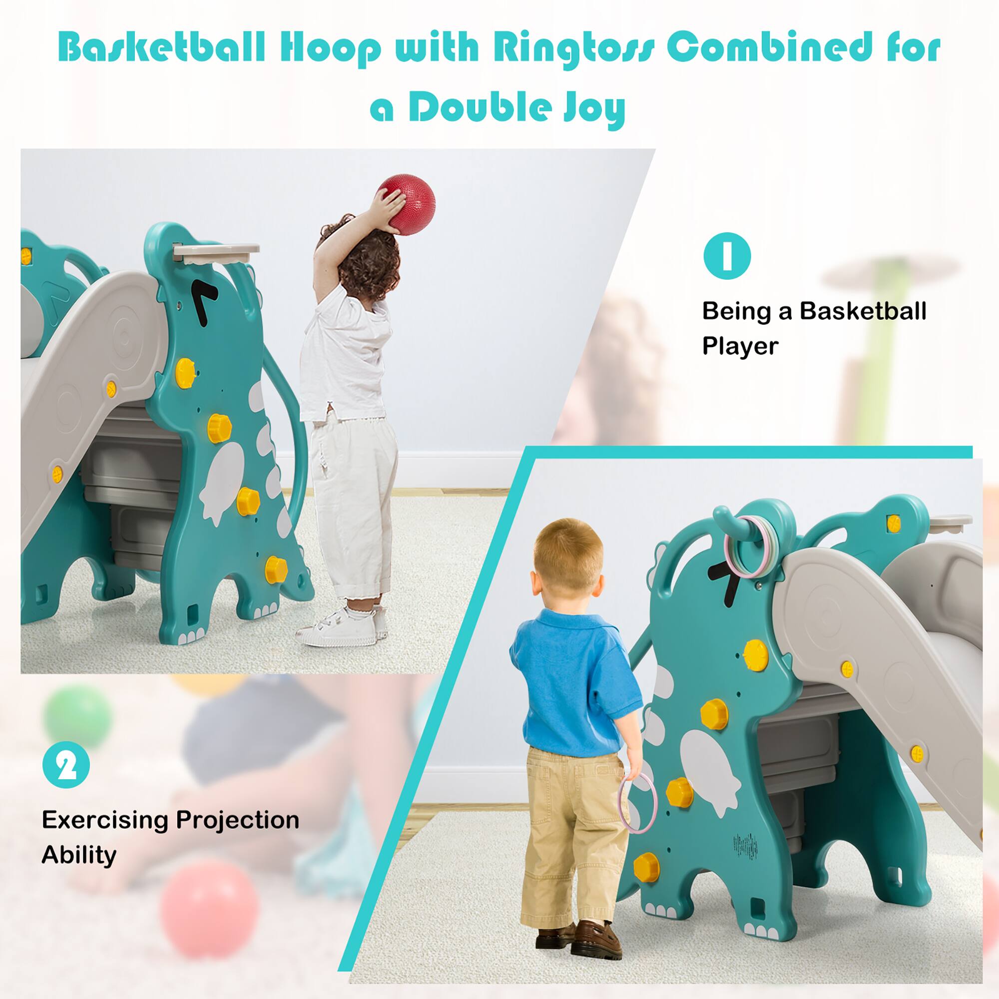Basketball Hoop with Ringtoss Combined for a Double Joy

1. Being a Basketball Player

2. Exercising Projection Ability