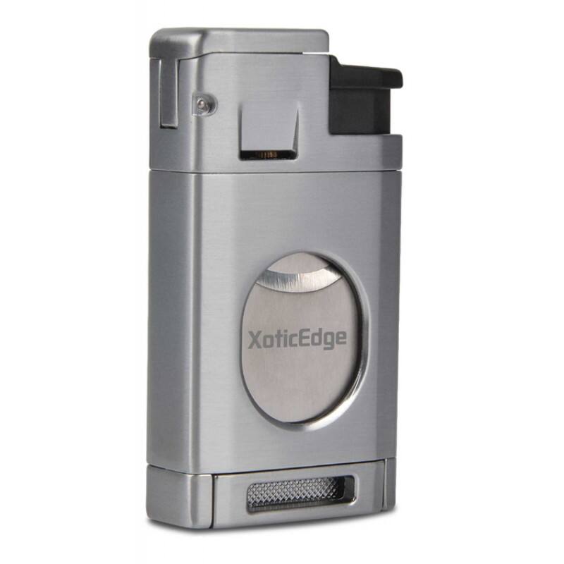 Angle. Prestige - Aurora Torch Lighter with Cutter (Silver) - Silver Finish.