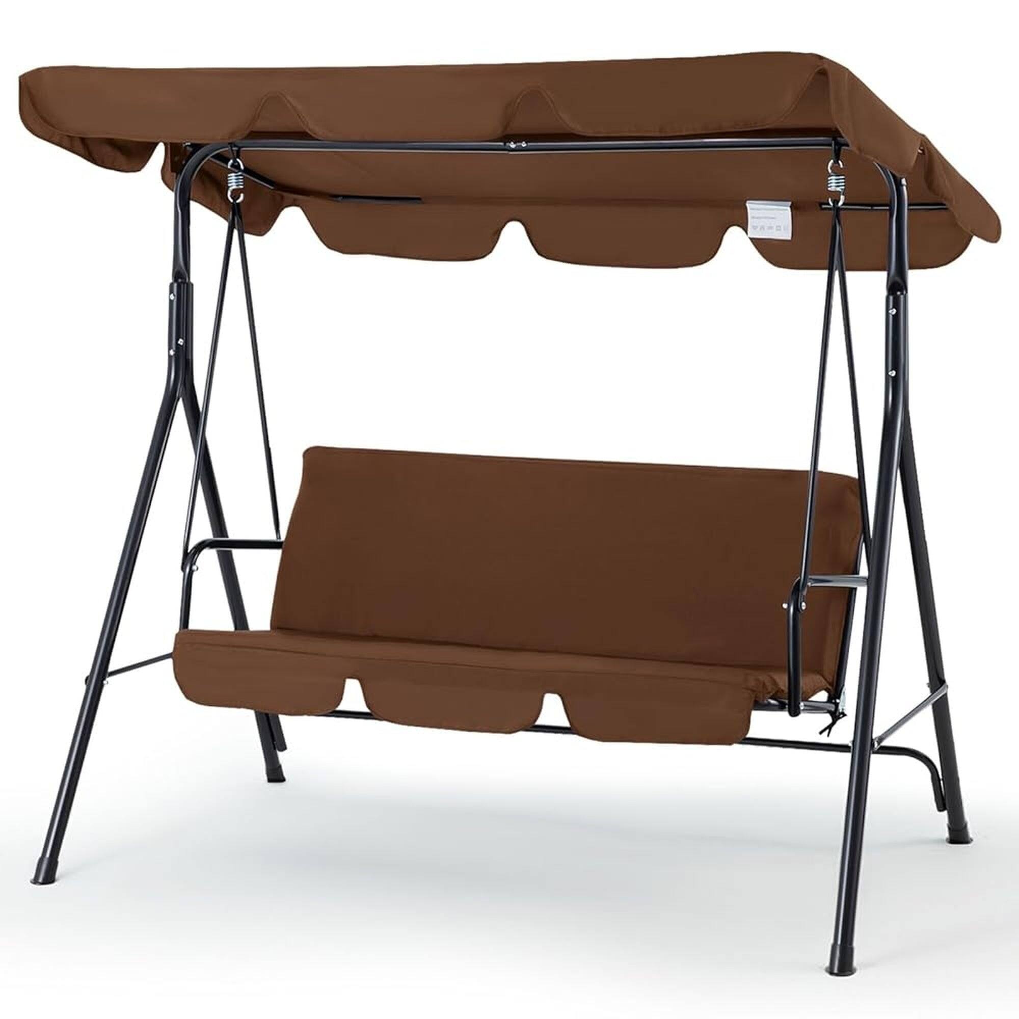 Boyel Living - 3 Person Metal Patio Swing with Removable Cushion Outdoor Porch Swing Chair - Brown
