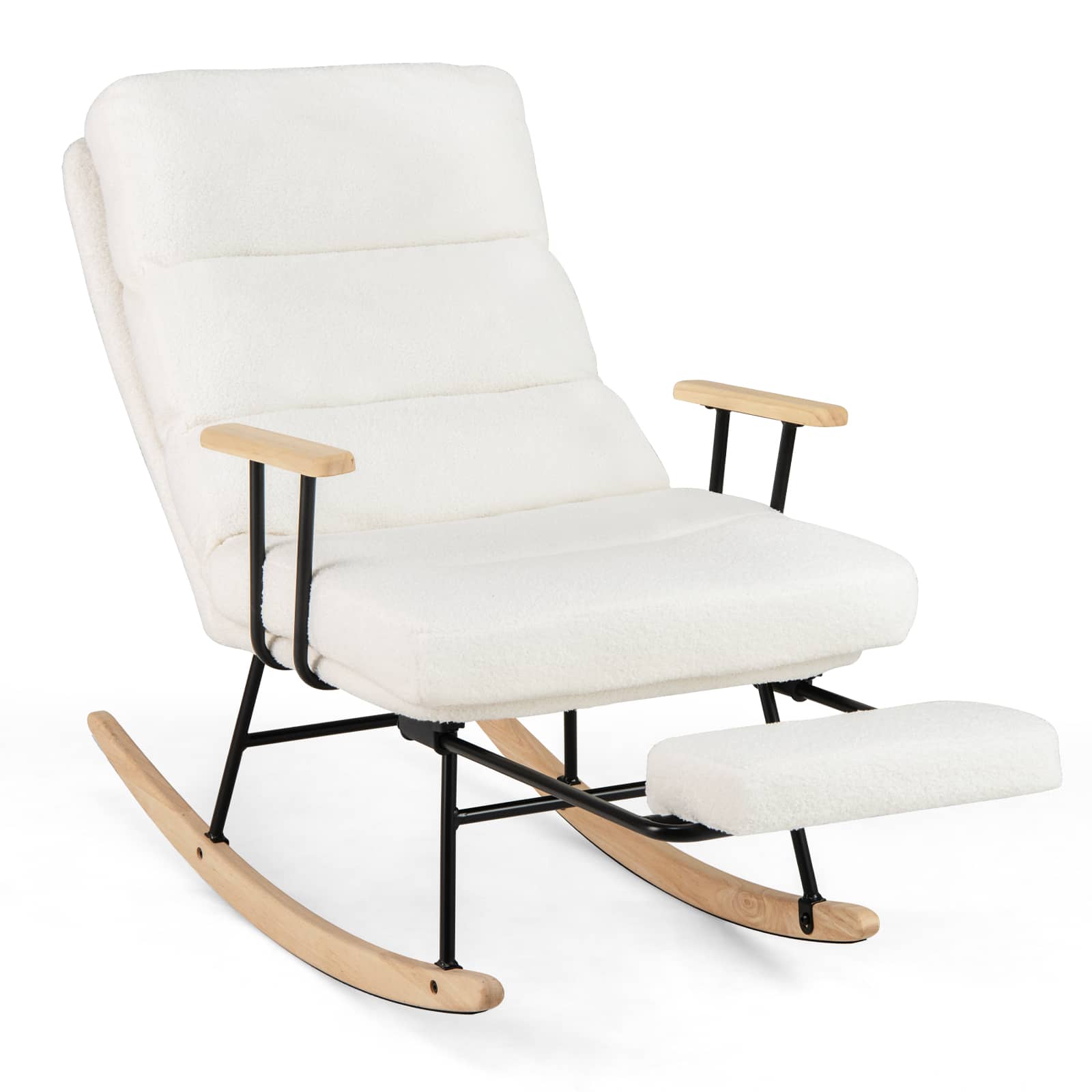 Costway - 1 PCS Nursery Rocking Chair with 5-level Adjustable Backrest & Retractable Footrest - White