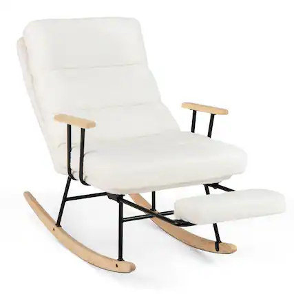 Front. Costway - Costway 1 PCS Nursery Rocking Chair with 5-level Adjustable Backrest & Retractable Footrest - White.