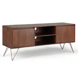 Simpli Home - Hunter SOLID MANGO WOOD TV Media Stand For TVs up to 65 inches - Umber Brown, Gold