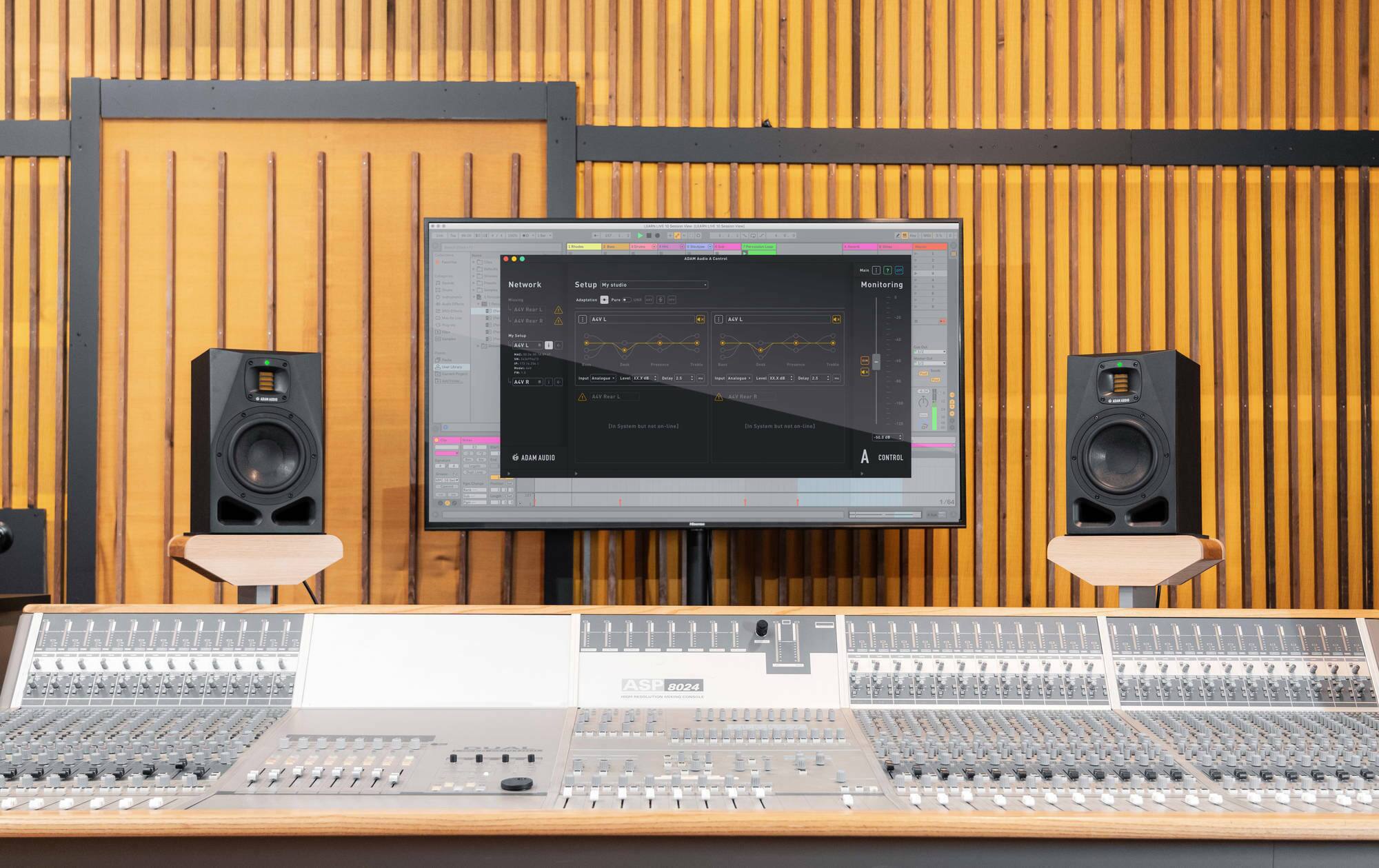 I - Network Setup - Muta Menitering -. Nou - . . - - 1 AUTS 1 1 Au AA . ... - - - ... - a - - - ... - .. aU . . .. ADAM AUDIO - drom su - Soo te Suvu t - sOal - A CONTROL 1/54 ASP 8024