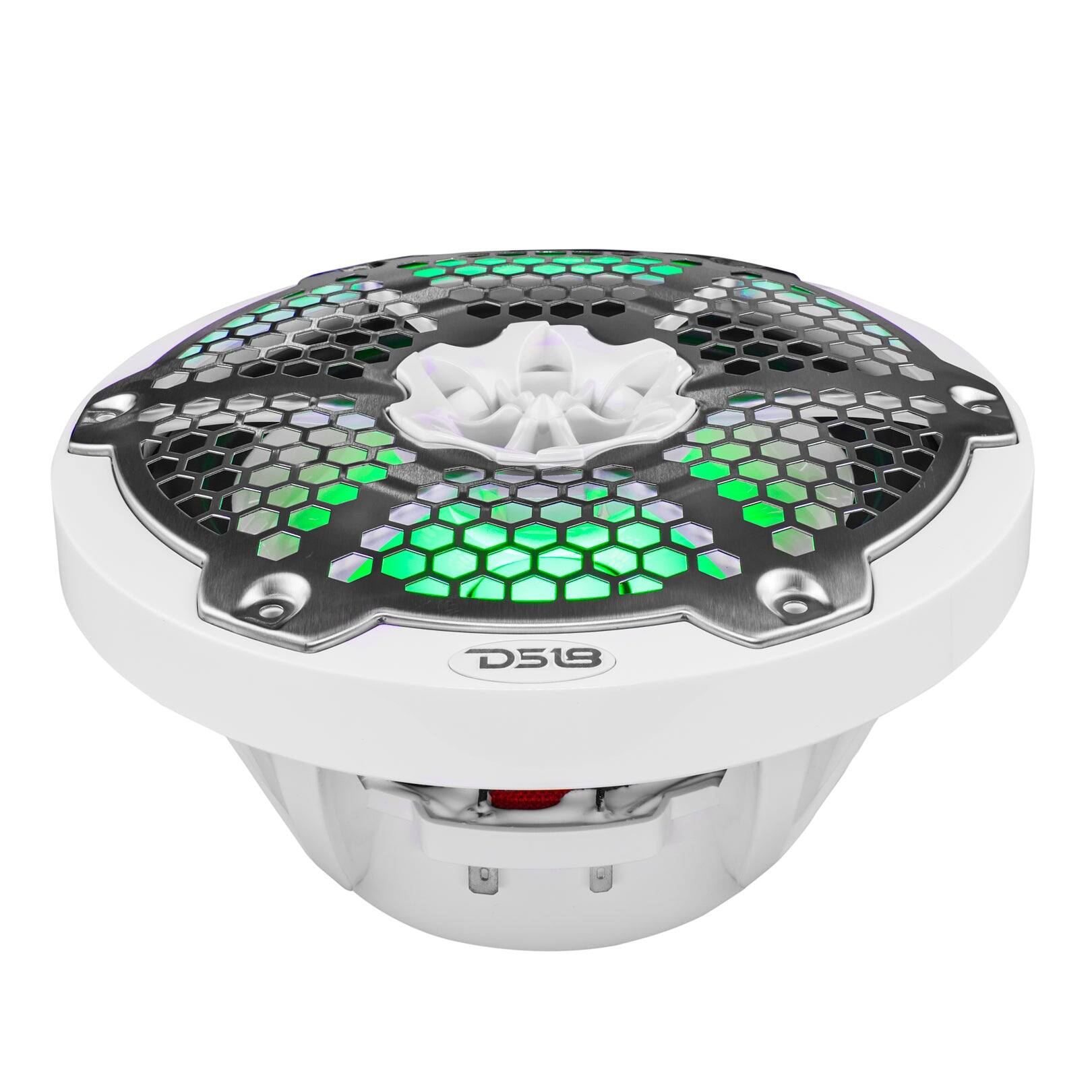 Alt View 3. DS18 Audio - NXL 8" 2-way Coaxial Speaker with RGB LED Lights, Built-in Driver and Grille (Pair), 125W RMS 4-Ohm - White.