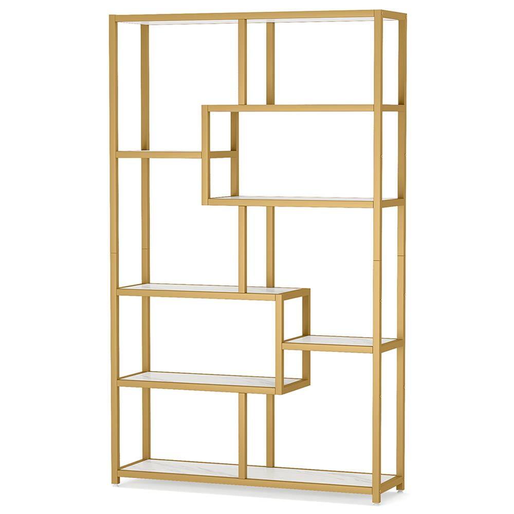 Left. Kadyn - Kadyn Bookshelf, Storage Shelf, Bookcase,Modern Bookshelf, 8-Open Shelf Etagere Bookcase Storage Organizer,White& Golden - White& Golden.