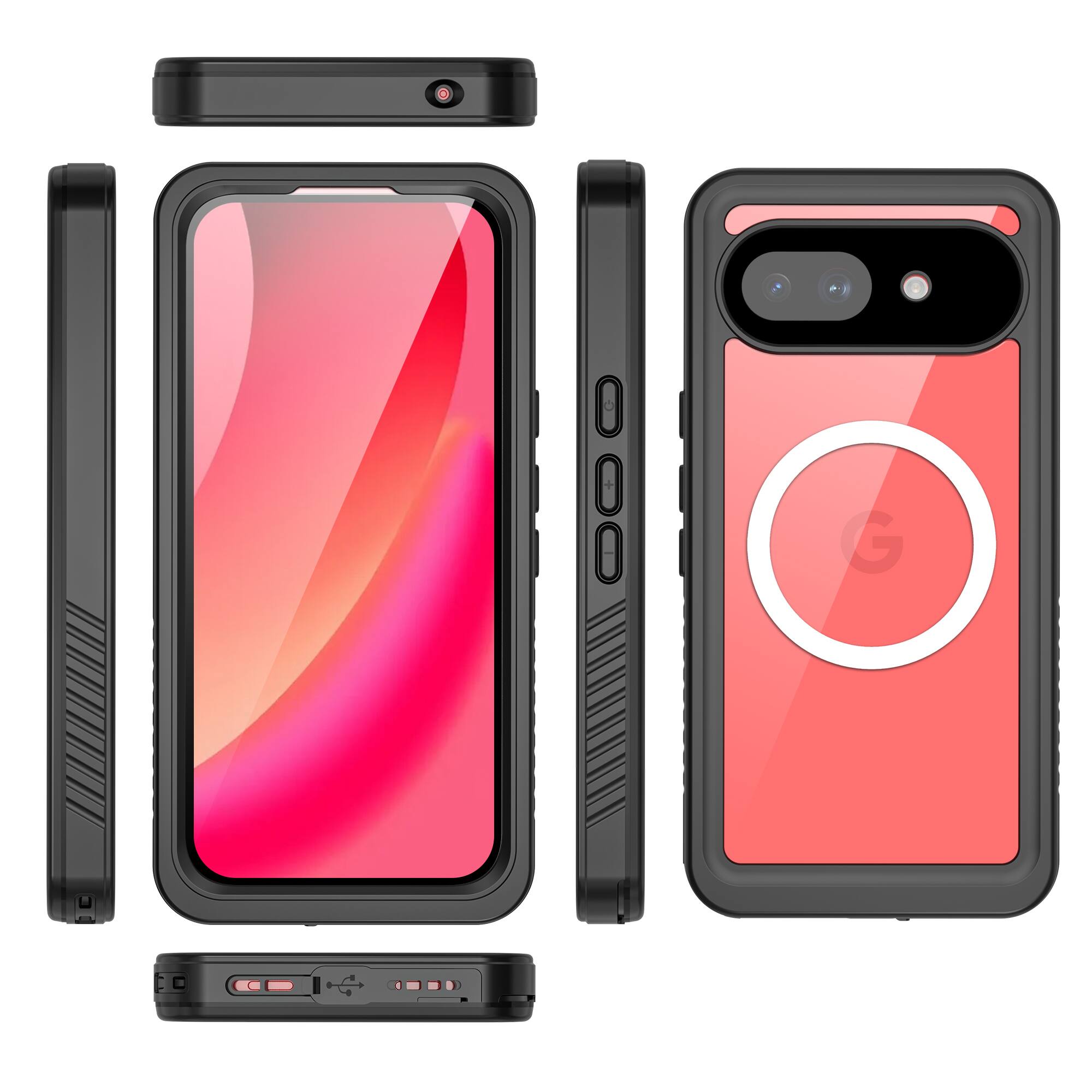 Alt View 4. Dteck - Waterproof Magnetic Case for Google Pixel 10a Full Body Shockproof Cover with Screen Protector Clear PC TPU Back Cover - Black.