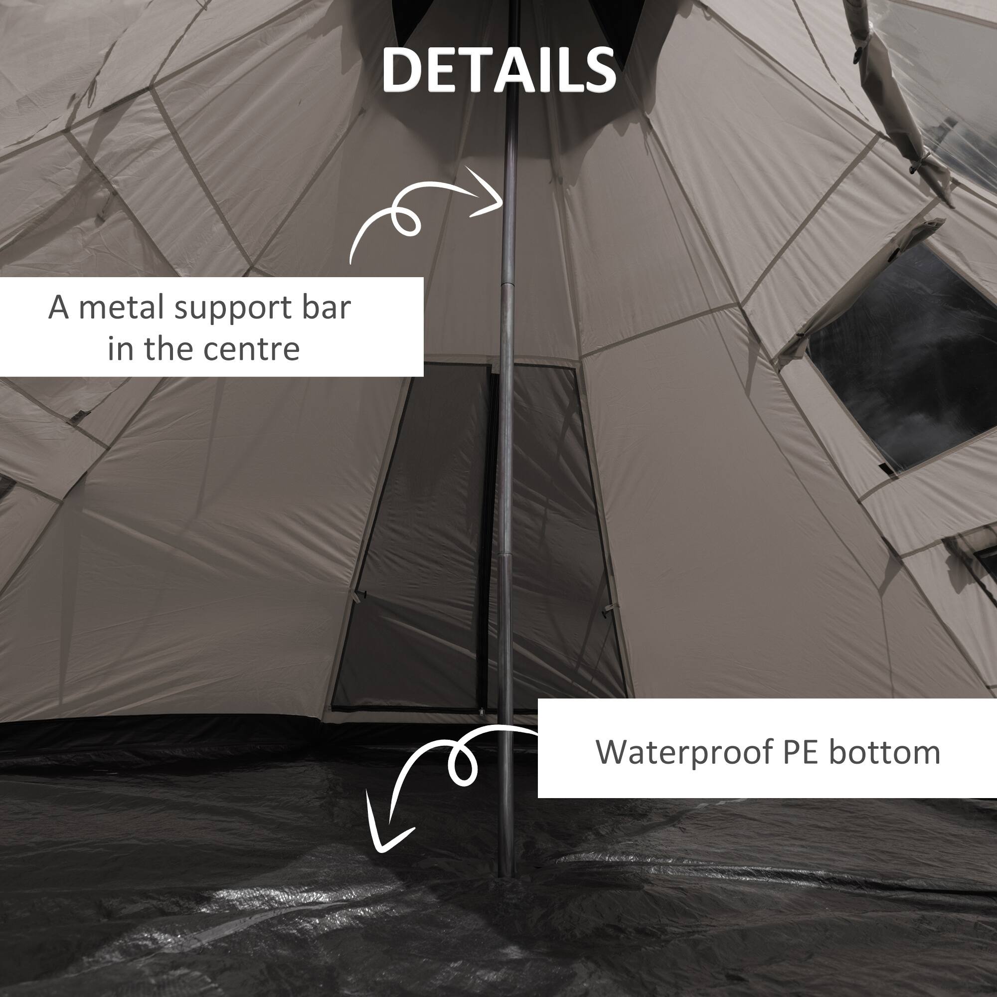 DETAILS

- A metal support bar in the centre
- Waterproof PE bottom